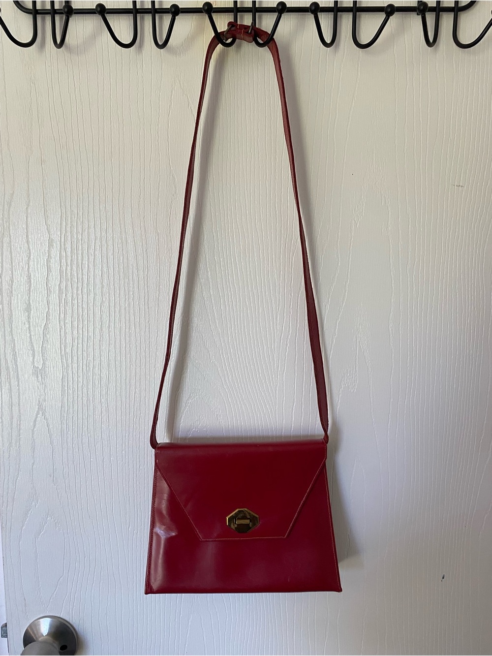 Vintage Red Leather Crossbody Bag with Gold-tone Hardware